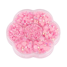5000 件/盒，2 毫米 3 毫米 4 毫米 5 毫米 6 毫米，5 种尺寸，果冻糖，透明 AB 水晶珠，花形盒包装，圆形平底水钻多色水晶宝石非热熔 DMC 珠宝珠，玻璃石钻石 3D 图案设计配件闪光美甲贴花装饰用于衣服、包、鞋、杯子、手机壳、手工艺品、DIY 装饰。