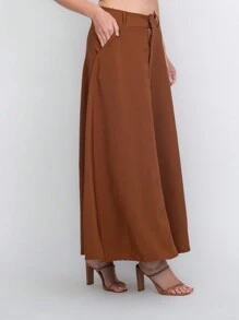 Tailored Skirt With Belt Loops (Without Belt) Code:3010 - Camel - View 4