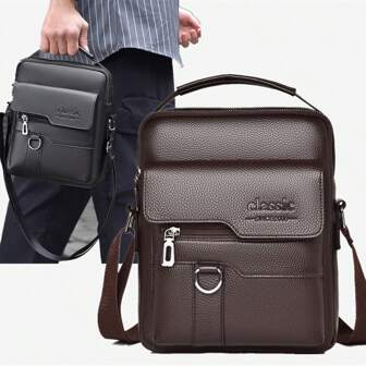 1 件男士单肩斜挎包，新款 PU 皮革斜挎包，复古 PU 皮革垂直便携式手提包，商务单肩包，情人节礼物，送给丈夫男朋友的礼物，圣诞秋季包，复古包，钱包斜挎包，迷你包，小包，办公包，斜挎包，侧包，新生活用品，学生必备时尚男士包