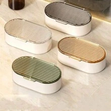 1pc Double Layer Soap Dish With Drain Cover, Lightweight And Luxury Portable Dust-Proof Soap Container Bathroom Bathroom Accessories Bathroom Tools - Multicolor - View 1