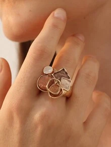 4 件套时尚优雅复古简约原创创意棕色珐琅锌合金几何首饰套装，适合女性日常佩戴、派对、母亲节礼物 - 幾何 - 查看 5