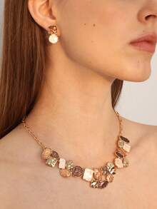 4 件套时尚优雅复古简约原创创意棕色珐琅锌合金几何首饰套装，适合女性日常佩戴、派对、母亲节礼物 - 幾何 - 查看 4