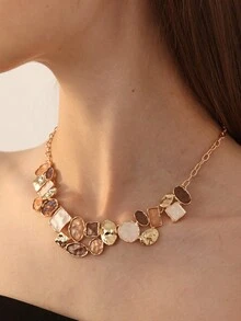 4 件套时尚优雅复古简约原创创意棕色珐琅锌合金几何首饰套装，适合女性日常佩戴、派对、母亲节礼物 - 幾何 - 查看 6