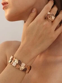 4 件套时尚优雅复古简约原创创意棕色珐琅锌合金几何首饰套装，适合女性日常佩戴、派对、母亲节礼物 - 幾何 - 查看 3