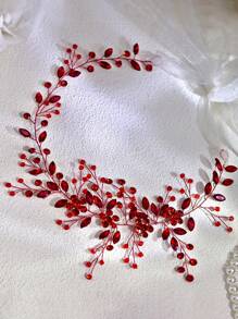 1件水钻花朵发箍，闪亮花环头饰，适合新娘、婚礼、节日、派对、庆典、日常休闲、情人节、新年嘉年华等场合佩戴。 - 紅色 - 查看 6