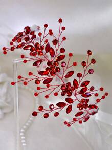 1件水钻花朵发箍，闪亮花环头饰，适合新娘、婚礼、节日、派对、庆典、日常休闲、情人节、新年嘉年华等场合佩戴。 - 紅色 - 查看 7