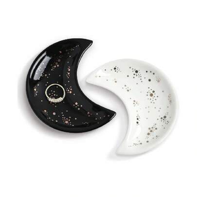 Bandeja de joyería con forma de luna pequeña, bandeja decorativa de cerámica para bisutería como regalo de cumpleaños, Navidad, Acción de Gracias para mujeres y amigas, de vuelta a la escuela