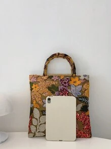 Fashion Colorful Sequins Contrast Mesh Embroidered Jacquard Elegant Lady Bamboo Handle Tote Bag Linen Handbag Party Holiday Evening Clutch, Summer - Multicolor - View 8