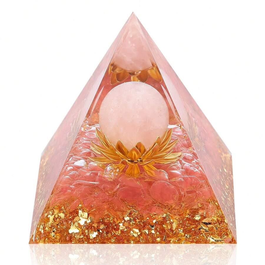 Orgone Pyramid Flower Of Life Crystals And Healing Crystal Pyramid Chakra Reiki Positive Energy Generator - 粉晶 - 查看 1