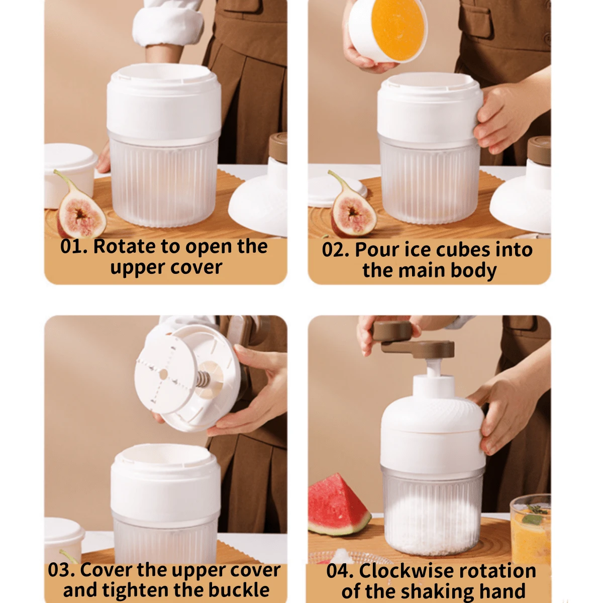 2pcs Manual Shaved Ice Maker, Portable Handpress Ice Shaver, No