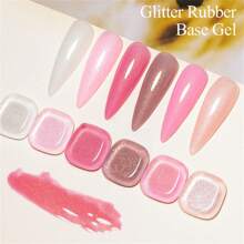 Mtssii 7ml 橡胶底凝胶闪粉裸粉色白色二合一凝胶指甲油美甲油，适合秋冬季美甲