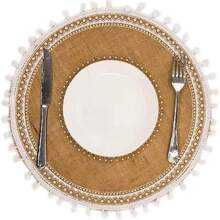 4pcs/6pcs Set - Linen Printed White Geometric Pom Pom Edge Placemats, Heat Resistant Dining Table Mats For Kitchen And Dining Room - Multicolor - View 3