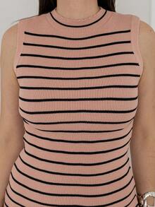 Women's Striped Knit Modal Dress Size 36-44 - Màu Khaki - Xem 4