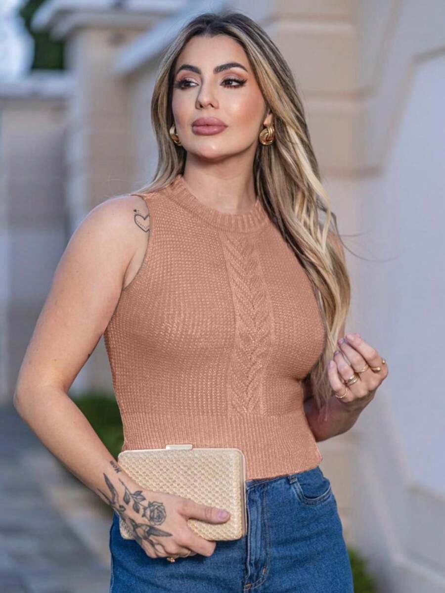 Cropped Trico Modal Women's Tank Top Braid Summer Fashion - Màu nâu  Mocha - Xem 1