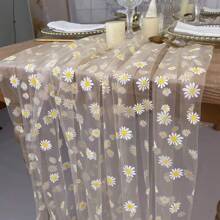 Daisy Floral Flowers Table Runner,Rustic Home Kitchen Dining Decor, Spring Seasonal Farmhouse Decorations Indoor Outdoor Party Supply 30 X 78 Inch