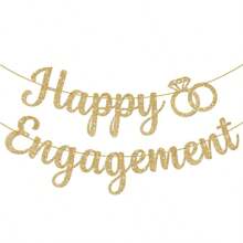 Biểu ngữ "Happy Engagement" bằng vàng và vàng hồng, Biểu ngữ tiệc độc thân, Biểu ngữ tiệc cô dâu và chú rể, Trang trí tiệc đính hôn cô dâu, Giáng sinh - Vàng - Xem 1