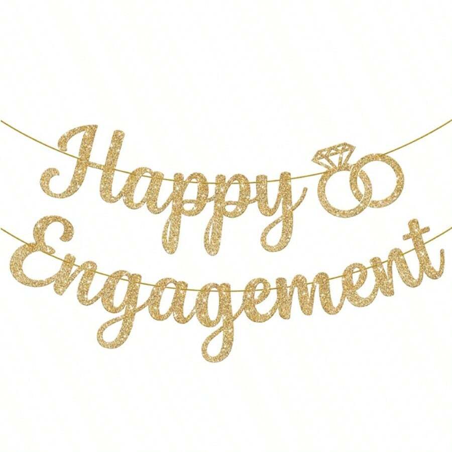 Biểu ngữ "Happy Engagement" bằng vàng và vàng hồng, Biểu ngữ tiệc độc thân, Biểu ngữ tiệc cô dâu và chú rể, Trang trí tiệc đính hôn cô dâu, Giáng sinh - Vàng - Xem 1