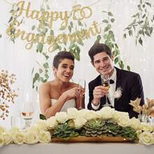 Biểu ngữ "Happy Engagement" bằng vàng và vàng hồng, Biểu ngữ tiệc độc thân, Biểu ngữ tiệc cô dâu và chú rể, Trang trí tiệc đính hôn cô dâu, Giáng sinh - Vàng - Xem 4