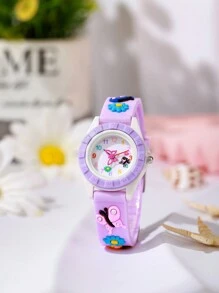 1 件/套优雅可爱小阿拉伯数字刻度蝴蝶印花硅胶表带石英表，适合作为生日礼物、万圣节礼物 - 紫色 - 查看 1