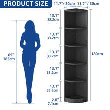 71" Tall 5-Tier Corner Shelf Wooden Bookshelf With Shelves Wooden Open Storage Book Shelves Corner Bookcase And Bookshelves For Living Room Home Office - 黑色 - 查看 2