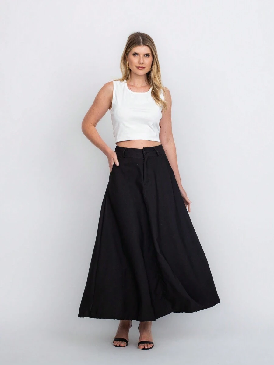 Tailored Skirt With Belt Loops (Without Belt) Code:3010 - Black - View 1