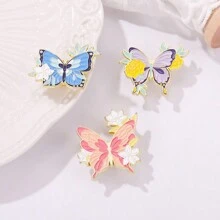 1pc Creative Flower Badge Brooch Glass Lily Colorful Butterfly Shape Design Exquisite Fashion All-Match Jewelry Cute Brooch - Multicolor - View 4