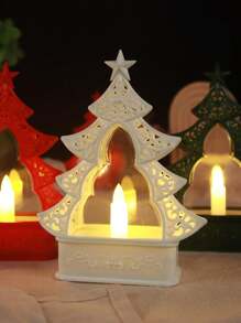 1pc Plastic Christmas Tree With Electronic Candle, Home Decor For Christmas, Warm & Cute Christmas Style Crafts Decoration, Flameless LED Candle For Christmas Party,Room Decor Christmas Decor Christmas Light Bedroom Decor Home Decor Party Decor Holiday Festival Christmas Gift Thanksgiving Christmas Tree Decor Ornaments