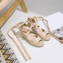 Comfyshoes Women's Rome Open Toe Espadrilles Platform Wedge Sandals - Màu be - Xem 3