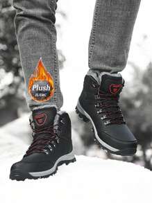 冬季男士雪地靴，户外防水真皮运动鞋，超保暖男士户外防滑雪地徒步靴 - 黑色 - 查看 4