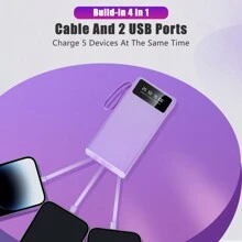 Pin dự phòng sạc nhanh di động dung lượng siêu lớn 10000/20000/30000mAh 5V2A, Bộ sạc phong cách tối giản cho doanh nhân, thiết kế cao cấp, tích hợp 4 dây cáp, đèn cắm trại siêu sáng 4 chế độ, vật dụng du lịch không thể thiếu, dành cho iPhone 6 7 8 X XR 11 12 13 14 15 16 Pro Max dành cho iPad, điện thoại Android, quà tặng cho gia đình, bạn bè, trẻ em, sinh nhật, giáng sinh, mùa đông, tối Thích hợp cho vui chơi ngoài trời, mua sắm, du lịch, nguồn điện di động Sạc siêu nhanh, màn hình hiển thị nguồn LED, bộ sạc di động cho thiết bị Android và iPhone có cổng USB và Type-C, pin lithium polymer an toàn và ổn định. Sạc siêu nhanh, màn hình hiển thị nguồn LED, bộ sạc di động cho thiết bị Android và iPhone có cổng USB và Type-C, pin lithium polymer an toàn và ổn định Thích hợp cho vui chơi ngoài trời, mua sắm, du lịch, nguồn điện di động cho Apple iPhone, iPad, điện thoại Android, quà tặng cho gia đình, bạn bè, sinh nhật, giáng sinh, mùa đông - Màu tím - Xem 3