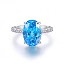 高级奢华莫桑石戒指，椭圆形结婚戒指，情侣戒指，中东和欧洲独家时尚设计 - 藍色 - 查看 12