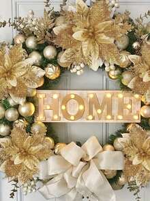 1 件闪光人造圣诞花圣诞树饰品圣诞快乐家居装饰品新年礼物 - 彩色 - 查看 10