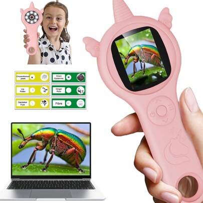 Microscope For Kids, 4X Handheld Kids Microscope With 8 Adjustable LED Lights, 2'' LCD Screen Mini Portable Microscope For Kids 6-12 Girls&Boys, Back To School Supplies&Christmas Birthday Gifts