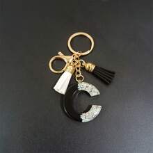 1 件 A-Z 字母休闲可爱黑色钥匙扣吊坠，夏季、秋季、春季、节日、生日、背包配件的优雅礼物