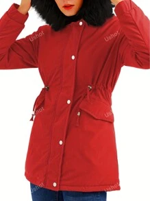 Women's Fleece Winter Coats Collar Long Sleeve Thickened Warm Furry Fluffy Hooded Jacket With Pocket Fashion Ski Windbreaker Outerwear