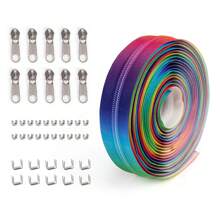 1set=4.5m Zipper + 10pcs Zipper Pulls + 20pcs Zipper Stops + 10pcs Bottom Stops, 5# Colorful Gradient Nylon Zipper, Unique Gradient Design, Multi-Styles Available For Garment, Bags, DIY Crafts