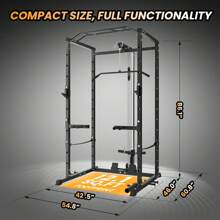 Power Cage With LAT Pulldown, Multi-Functional Power Rack With J-Hooks, Dip Handles, Landmine Attachment And Cable Pulley System, Weight Cage For Home Gym - Black - View 4