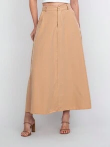 Tailored Skirt With Belt Loops (Without Belt) Code:3010 - Beige - View 2