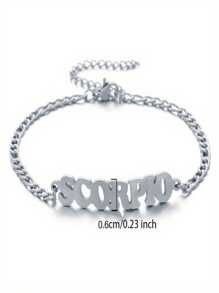 1 Pc Stainless Steel Fashion New Zodiac Letter Pendant Bracelet Jewelry NK Chain Twelve Constellations Birthday Gift For Women Girls And Men , Party ,Christmas Gift,New Year,Mother'S Day - Silver - View 17