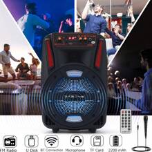 Dazone Altavoz Bluetooth portátil de 8" con subwoofer, altavoz inalámbrico con micrófono, recargable por USB, sonido de graves potentes, sistema de sonido para fiesta con LED, AUX, FM, control remoto y asa con luz LED - Negro - Ver 9