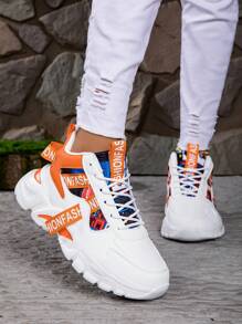 女士夏季 2024 新款透气防滑篮球休闲运动鞋学生复古厚底运动鞋 - 橘色 - 查看 4