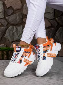 女士夏季 2024 新款透气防滑篮球休闲运动鞋学生复古厚底运动鞋 - 橘色 - 查看 5