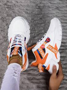 女士夏季 2024 新款透气防滑篮球休闲运动鞋学生复古厚底运动鞋 - 橘色 - 查看 1