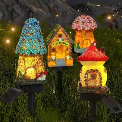 Dazzle Bright Solar Mushroom Lights Fairy Garden Lights For Home Decor Outdoor Decorative Stakes Mushroom House Solar Powered LED Landscape Lighting For Lawn, Walkway, Patio, Yard
