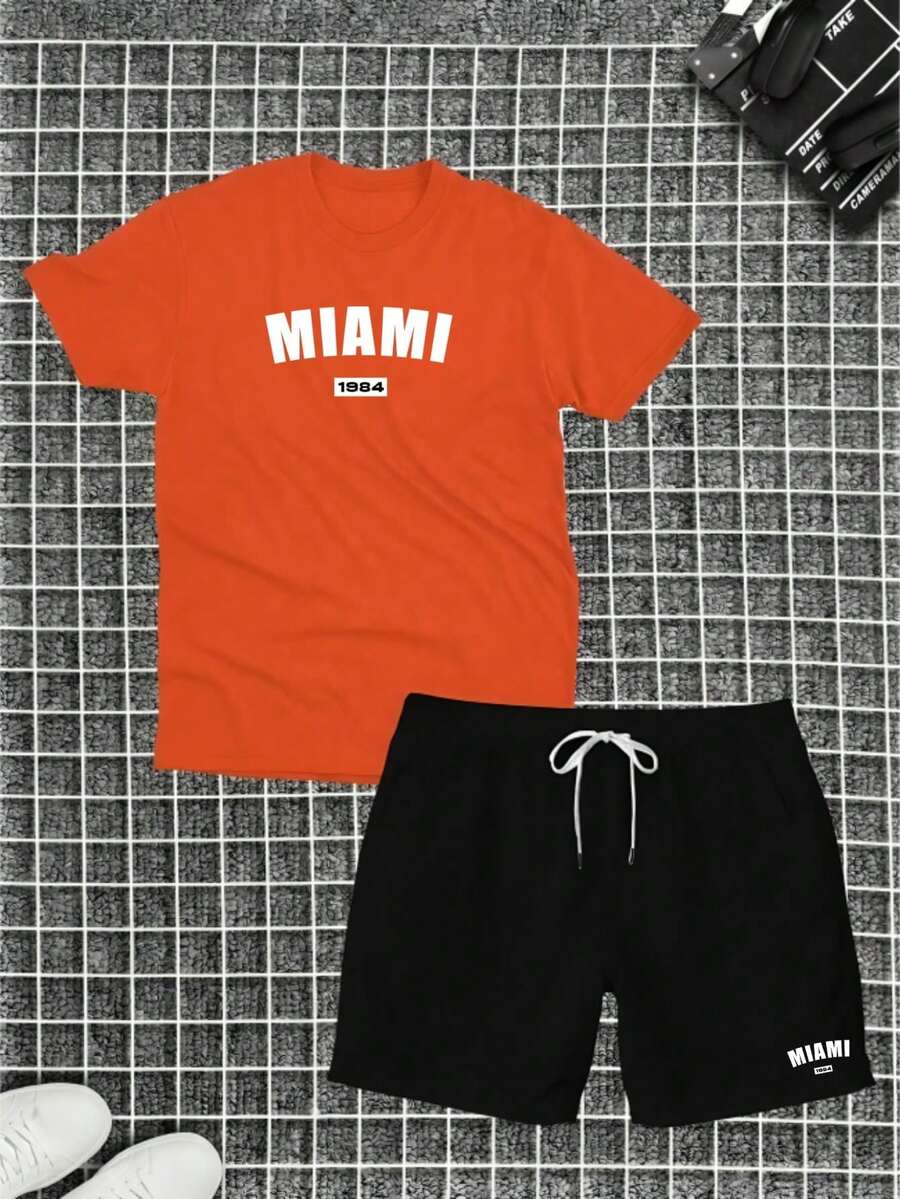 Cotton T-Shirt + Short Tectel Miami Summer Combo Kit - Orange - View 1