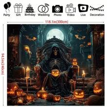 Gothic Pumpkin Skeleton Background - Multi Functional Halloween Party Decoration, Indoor And Outdoor Photo Props Banner, Essential For Photography Studios,Christmas