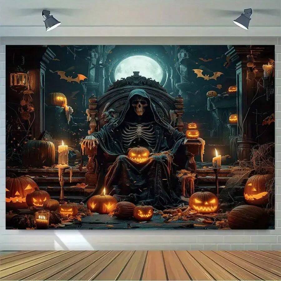 Gothic Pumpkin Skeleton Background - Multi Functional Halloween Party Decoration, Indoor And Outdoor Photo Props Banner, Essential For Photography Studios,Christmas