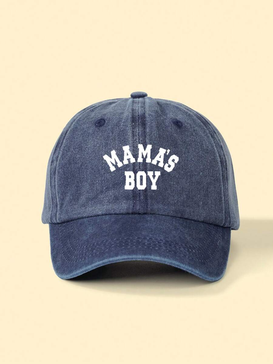 1pc Kids "MAMA'S BOY" Printed Washed Baseball Cap, Outdoor Adjustable Sunscreen Casual Hat Suitable For Boys And Girls, Spring Autumn, Travel, Beach, Y2K - Navy Blue - View 1