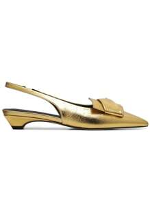 Women's Kitten Heels Slingback Pumps Bow Knot Pointed Closed Toe Thick Low Heels Pumps Woman Wedding Bridal Dress Shoes - 金色 - 查看 6