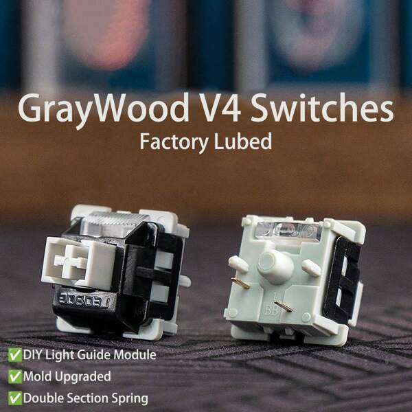 10pcs Leobog Graywood V4 Switch Factory Pre-Lubed 5-Pin Thocky Fast Linear 40gf Force Key-Switch For Mechanical Keyboard Switches Plate Or PCB Mount